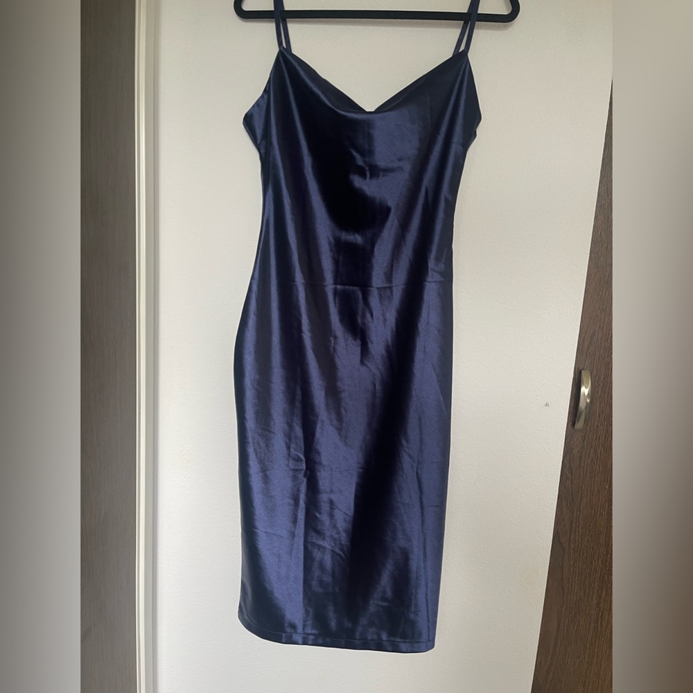 Navy Satin Midi dress